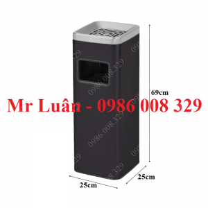Thùng rác vuông thép sơn đen có gạt tàn để sảnh