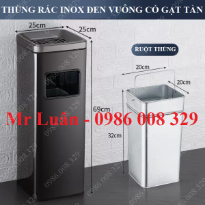 Thùng rác inox đen có gạt tàn hình vuông