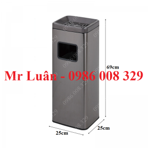 Thùng rác inox vuông đen gạt tàn chân cầu thang máy