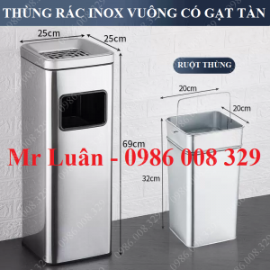 Thùng rác inox vuông có gạt tàn