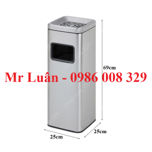 Thùng rác inox vuông gạt tàn hành lang