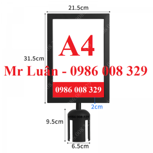 Bảng chỉ dẫn A4 đen mặt đứng cho cột chắn inox