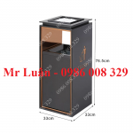 Thùng rác inox vuông đen gạt tàn hành lang