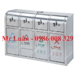 Thùng rác inox 4 ngăn nắp đẩy có gạt tàn