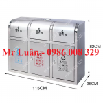Thùng rác inox 3 ngăn nắp đẩy có gạt tàn