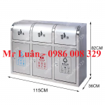 Thùng rác inox 3 ngăn nắp đẩy