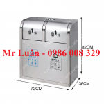 Thùng rác inox 2 ngăn nắp đẩy có gạt tàn