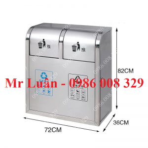 Thùng rác inox 2 ngăn nắp đẩy