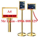 Bảng thông báo inox vàng cho trụ barie dây nhung