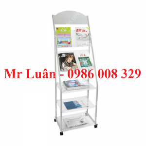 Kệ để tạp chí sách báo thép sơn trắng có bánh xe