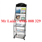 Kệ để tạp chí sách báo thép sơn đen có bánh xe