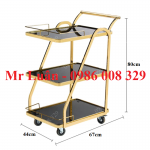 Xe đẩy phục vụ rượu đồ uống inox vàng XDR-V