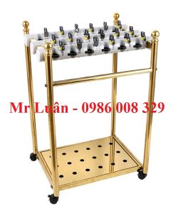 Kệ để ô dù inox vàng 18 ô có khóa