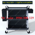 Xe dọn bàn ăn 3 mặt kín có 2 thùng gắn hông