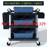 Xe dọn bàn ăn 3 mặt kín có 2 thùng treo 3 khay