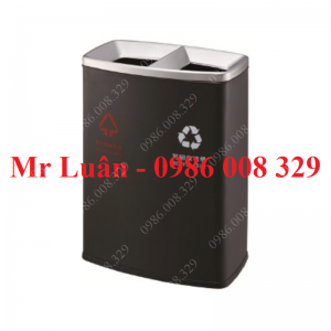 Thùng rác sơn đen 2 ngăn bỏ rác trực tiếp