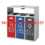 Thùng rác inox 3 ngăn có gạt tàn