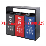 Thùng rác sơn đen 3 ngăn có gạt tàn