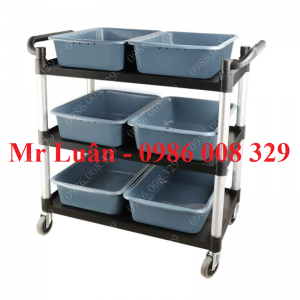 Xe dọn thức ăn nhựa đen thanh tròn size lớn có 6 khay
