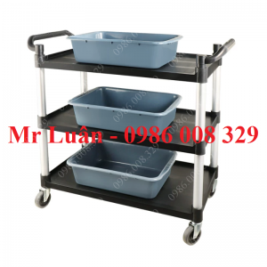 Xe dọn thức ăn nhựa đen size lớn có 3 khay