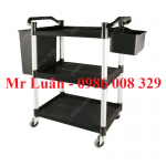 Xe dọn thức ăn nhựa đen size nhỏ có 2 thùng treo