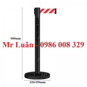 Cột chắn thép sơn đen dây căng sọc đỏ trắng