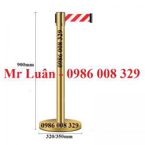 Cột chắn inox vàng dây kéo căng sọc đỏ trắng