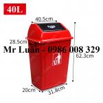 Thùng rác nhựa đỏ nắp đẩy 40L