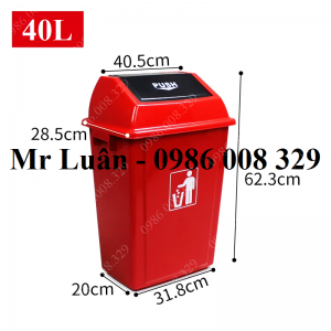 Thùng rác nhựa đỏ nắp đẩy 40L