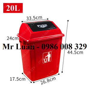 Thùng rác nhựa đỏ nắp đẩy 20L