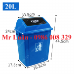 Thùng rác nhựa xanh nước biển nắp đẩy 20L
