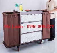 Xe đẩy thu dọn làm buồng dọn phòng cho khách sạn loại 1 túi treo và 2 túi treo
