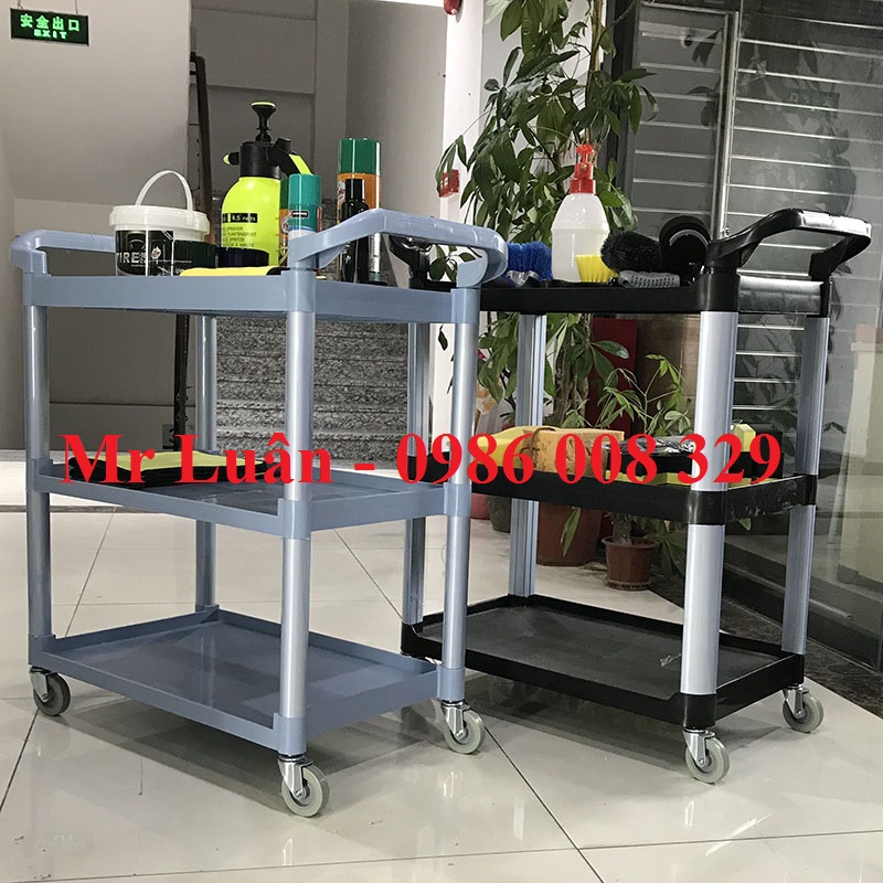 Xe đẩy 3 tầng phục vụ thức ăn thu dọn bát đĩa thức ăn thừa cho nhà hàng khách sạn quán ăn giá rẻ