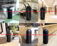 Thùng rác tròn nắp hở màu đen - Mẫu thùng rác tròn bỏ rác trực tiếp để sảnh hành lang chân cầu thang cửa thang máy nhà hàng khách sạn